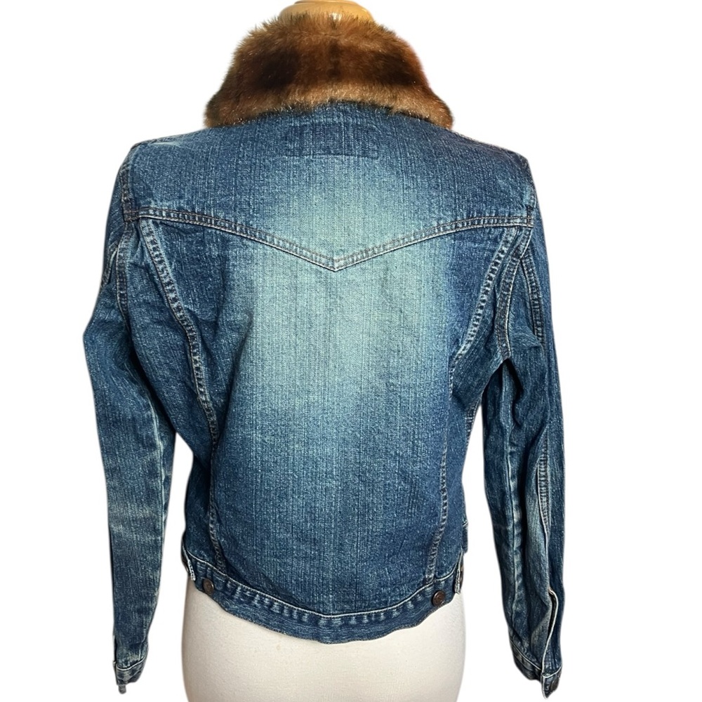 VINTAGE Y2K Stephen Hardy Squeeze Brown Faux Fur Collar Denim Jean Jacket Large - Picture 7 of 9